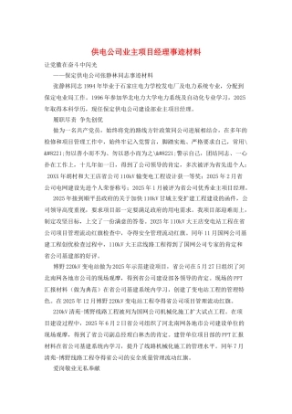 供电公司业主项目经理事迹材料
