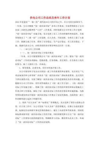 供电公司工作总结及来年工作计划