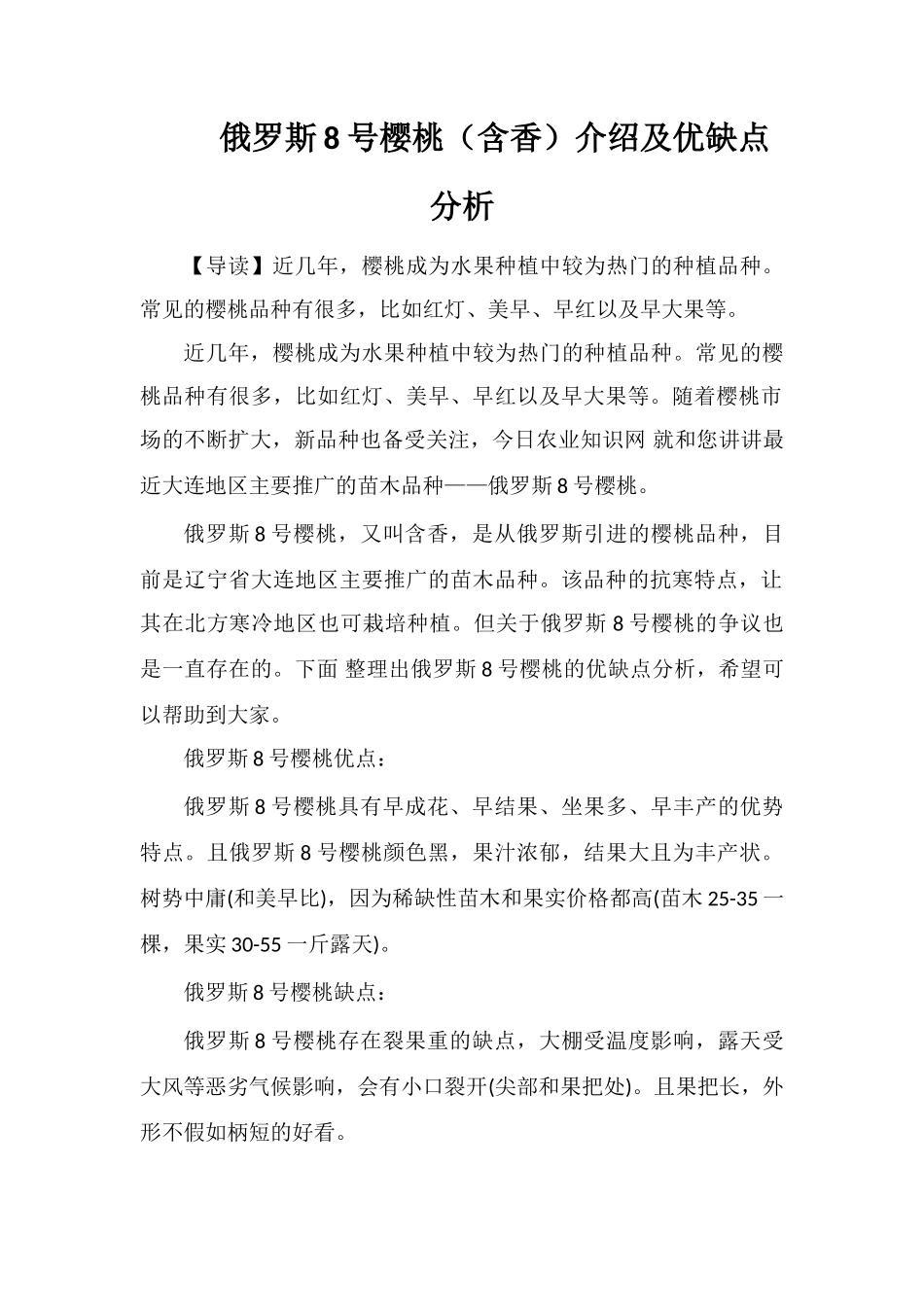 俄罗斯8号樱桃介绍及优缺点分析_第1页