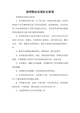 保利物业安保队长职责