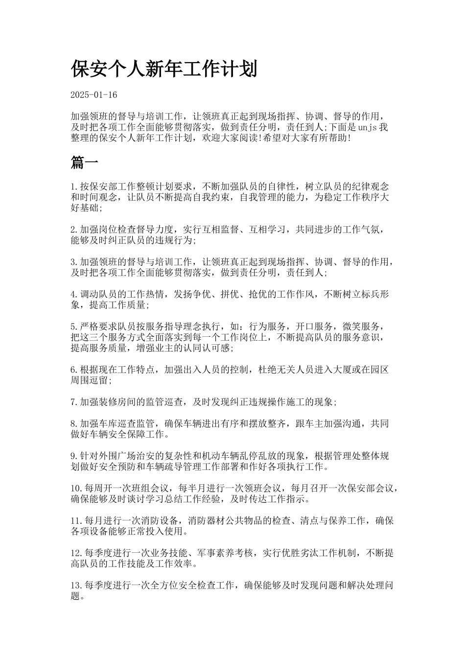保安个人新年工作计划docx_第1页