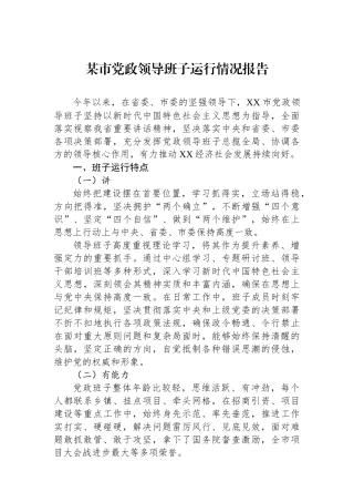 某市党政领导班子运行情况报告
