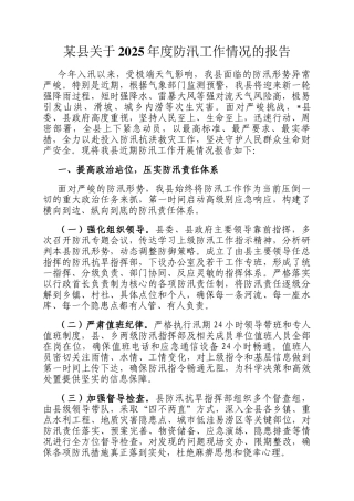 某县关于2025年度防汛工作情况的报告