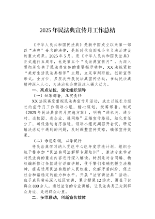 2025年民法典宣传月工作总结