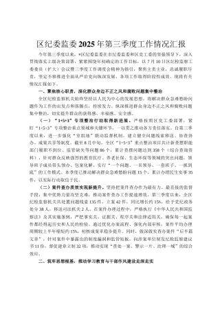 区纪委监委2025年第三季度工作情况汇报