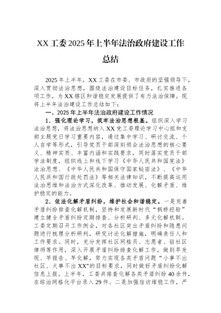 XX工委2025年上半年法治政府建设工作总结