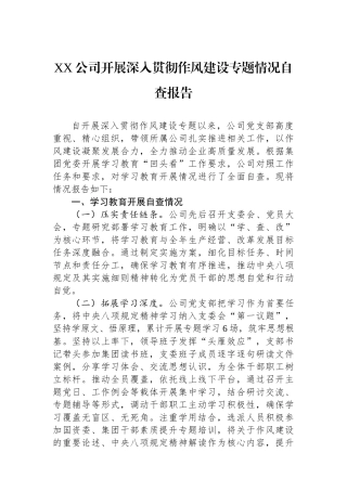 XX公司开展深入贯彻作风建设专题情况自查报告
