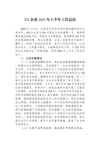 XX企业2025年上半年工作总结