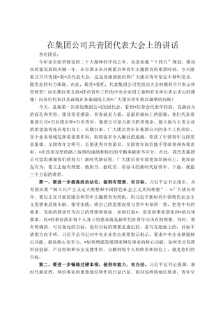 在集团公司共青团代表大会上的讲话
