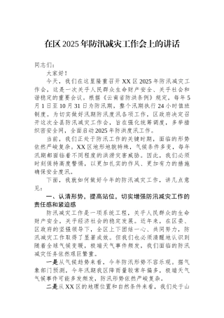 在区2025年防汛减灾工作会上的讲话