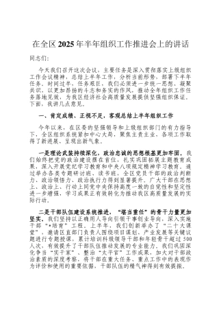 在全区2025年半年组织工作推进会上的讲话