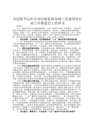 市纪检书记在全市纪检监察系统三化建设年行动工作推进会上的讲话