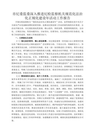 市纪委监委深入推进纪检监察机关规范化法治化正规化建设年活动工作报告