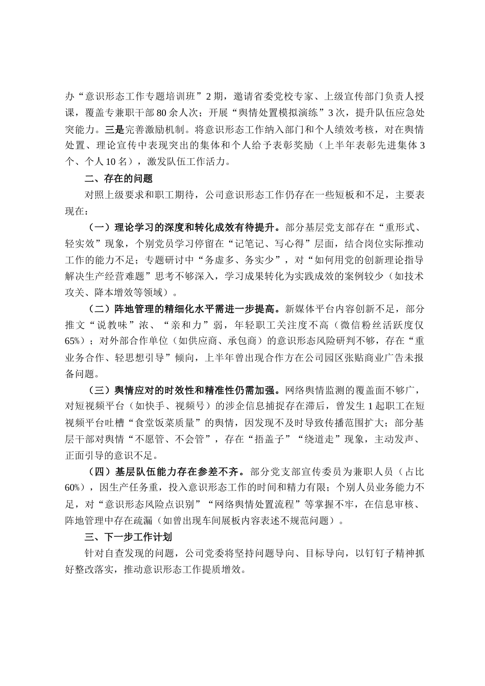 公司2025年上半年落实意识形态工作责任制情况自查报告_第3页