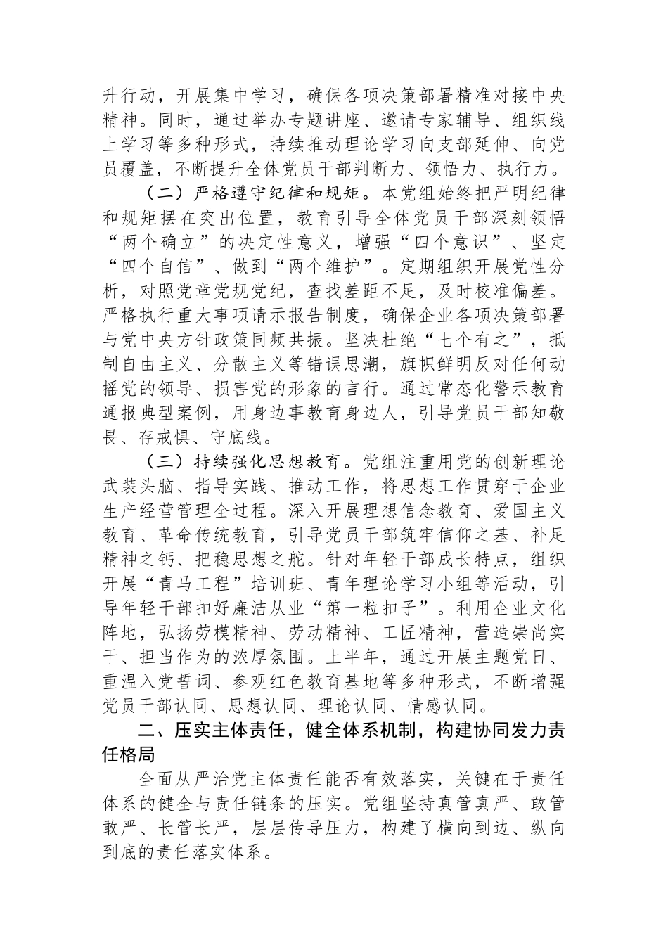 国企党组2025年上半年全面从严治党主体责任落实情况报告_第2页