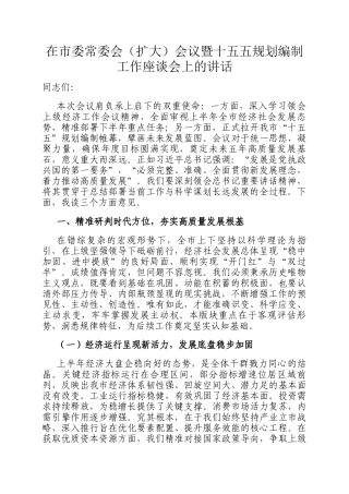 在市委常委会（扩大）会议暨十五五规划编制工作座谈会上的讲话