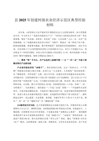 县2025年创建村级农业经济示范区典型经验材料