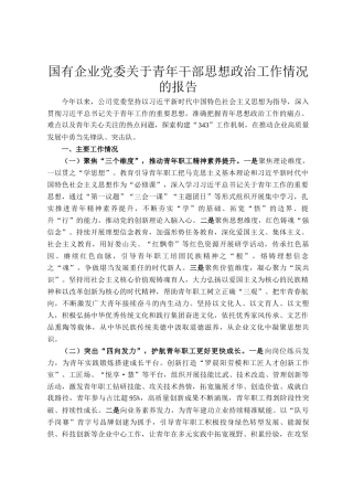 国有企业党委关于青年干部思想政治工作情况的报告