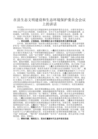 在县生态文明建设和生态环境保护委员会会议上的讲话