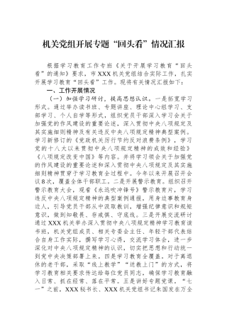 机关党组开展专题回头看情况汇报