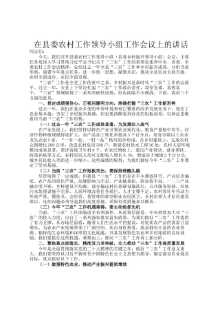 在县委农村工作领导小组工作会议上的讲话