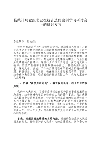 县统计局党组书记在统计造假案例学习研讨会上的研讨发言