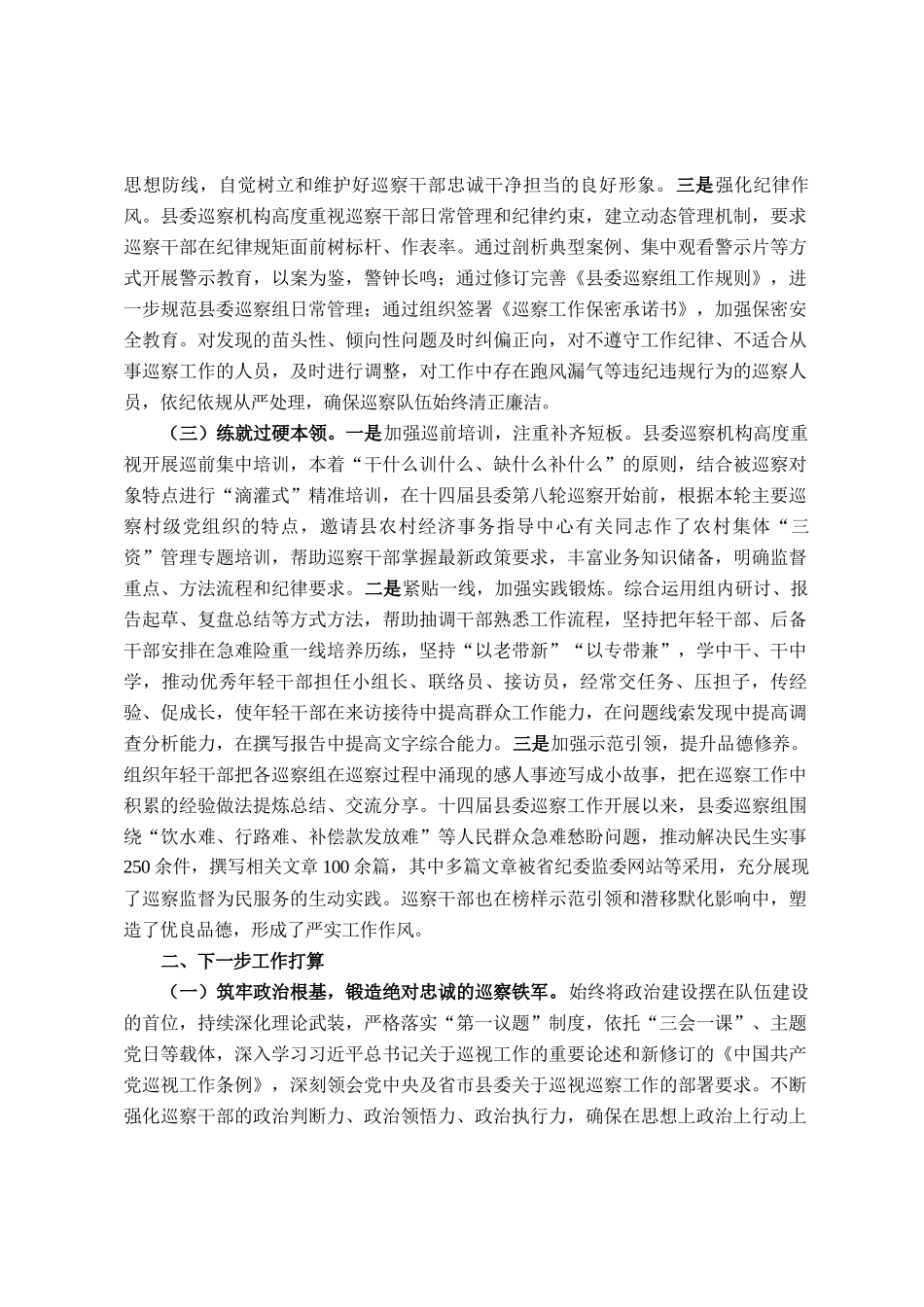 县委关于巡察干部队伍建设工作情况的报告_第2页