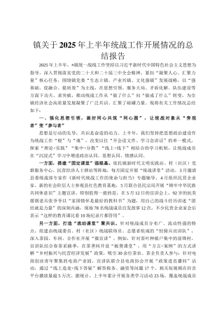 镇关于2025年上半年统战工作开展情况的总结报告
