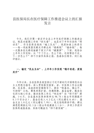 县医保局长在医疗保障工作推进会议上的汇报发言