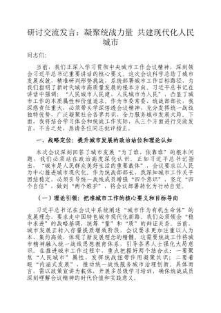 研讨交流发言：凝聚统战力量 共建现代化人民城市