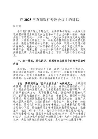 在2025年农商银行专题会议上的讲话