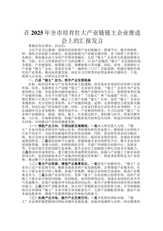 在2025年全市培育壮大产业链链主企业推进会上的汇报发言