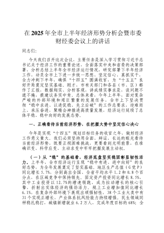 在2025年全市上半年经济形势分析会暨市委财经委会议上的讲话