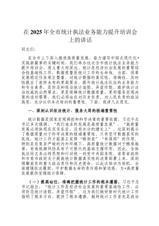 在2025年全市统计执法业务能力提升培训会上的讲话