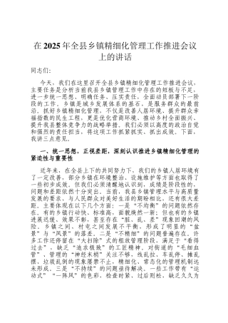在2025年全县乡镇精细化管理工作推进会议上的讲话