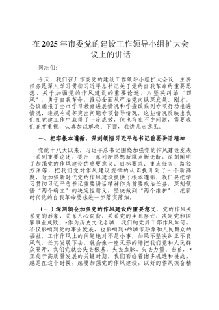 在2025年市委党的建设工作领导小组扩大会议上的讲话