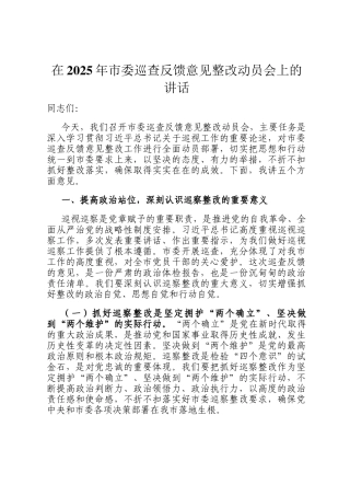 在2025年市委巡查反馈意见整改动员会上的讲话