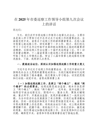 在2025年市委巡察工作领导小组第九次会议上的讲话
