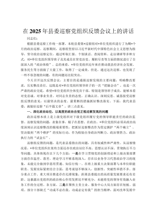 在2025年县委巡察党组织反馈会议上的讲话