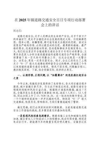 在2025年镇道路交通安全百日专项行动部署会上的讲话