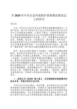 在2025年中央生态环境保护督察整改推进会上的讲话