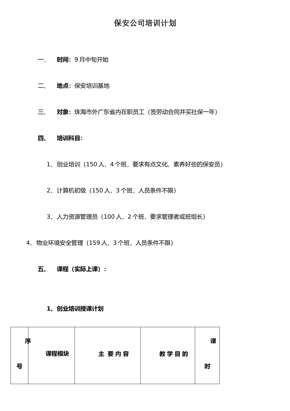 保安公司培训计划_第1页