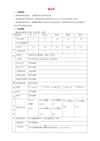 高三化学一轮复习 碱金属教学案-人教版高三全册化学教学案