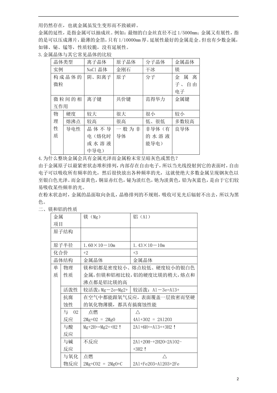 高三化学一轮复习 镁和铝教学案-人教版高三全册化学教学案_第2页