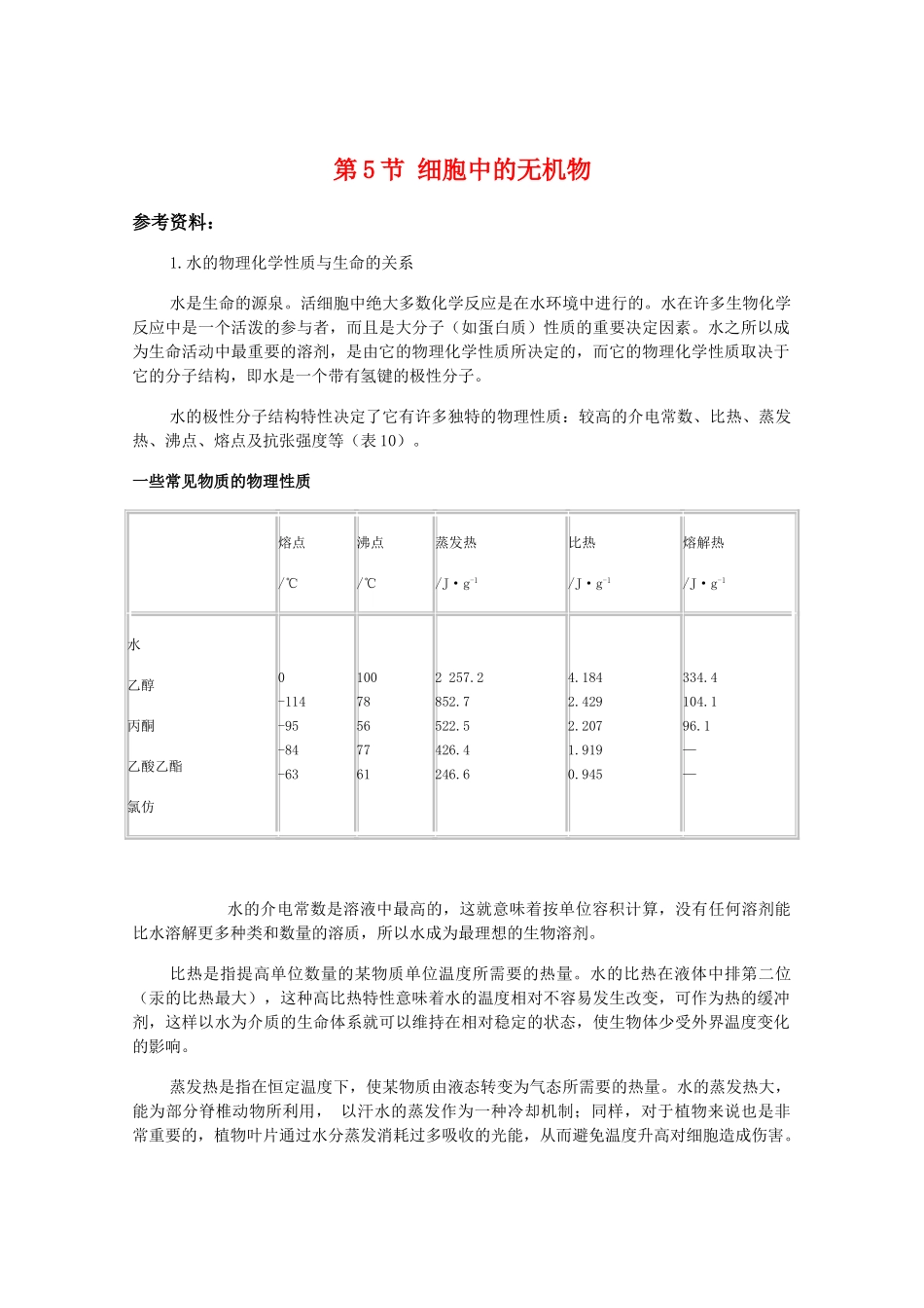 高一生物 2.5《细胞中的无机物》素材 新人教版必修1_第1页