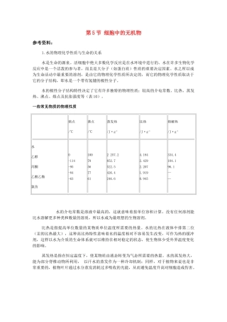 高一生物 2.5《细胞中的无机物》素材（1）（新人教版必修1）