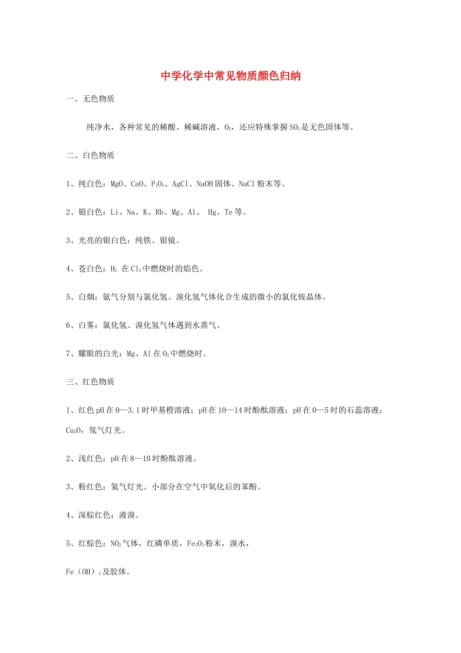 高三化学教学素材：中学化学中常见物质颜色归纳_第1页