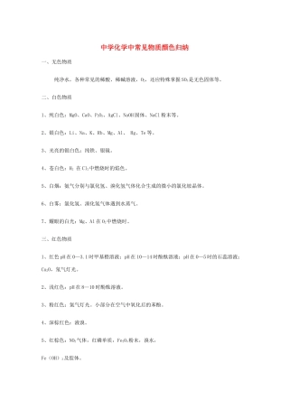 高三化学教学素材：中学化学中常见物质颜色归纳