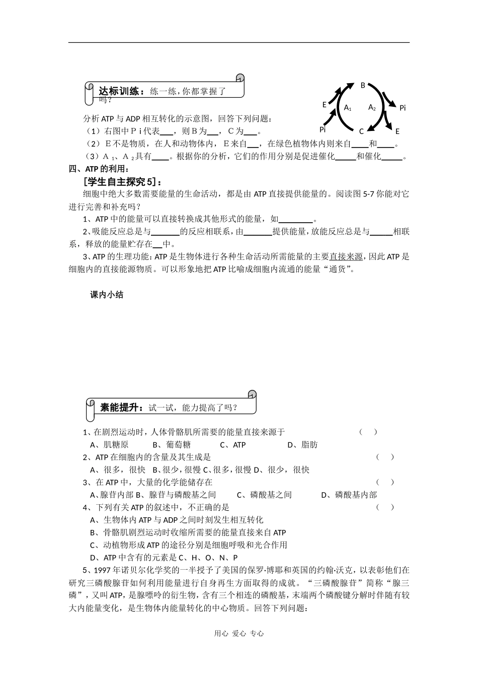 高一生物：5.2 《细胞的能量“通货”——ATP》学案（1）新人教版_第3页