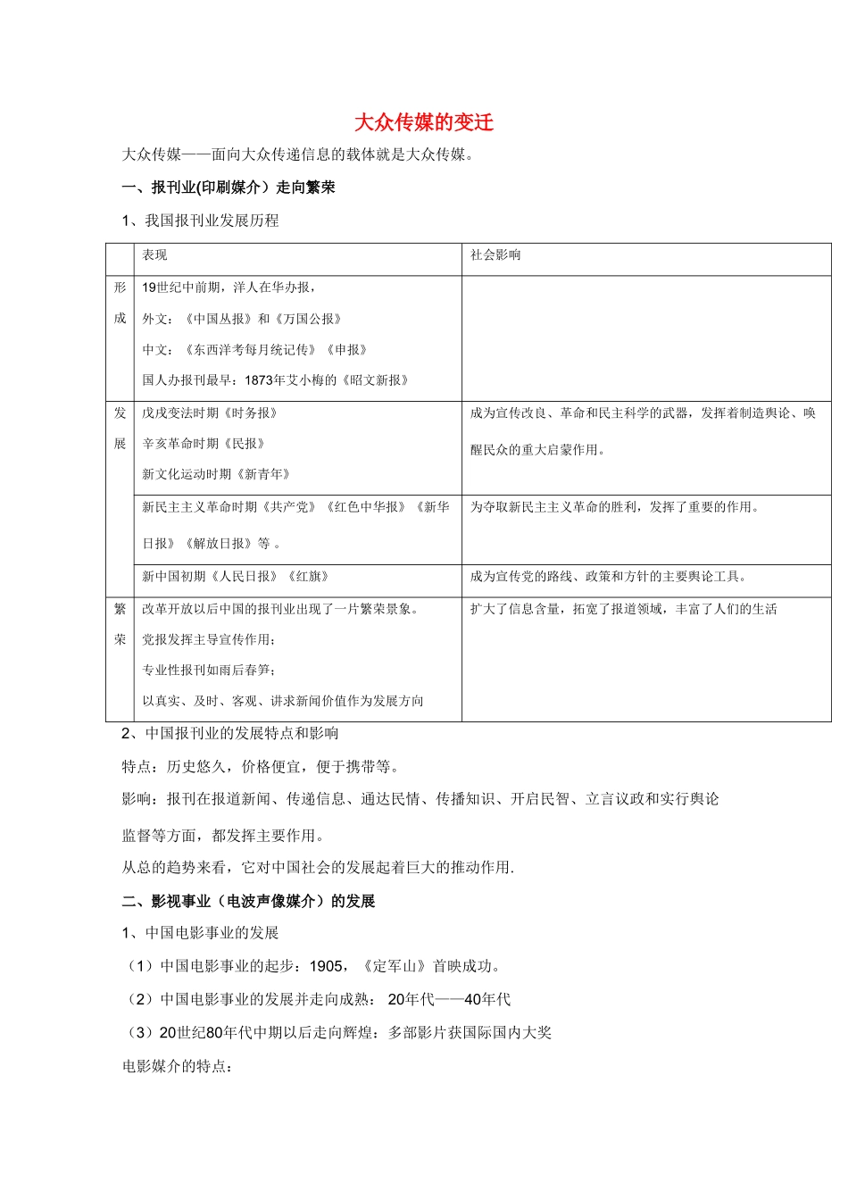 高三历史 大众传媒的变迁 备课素材_第1页